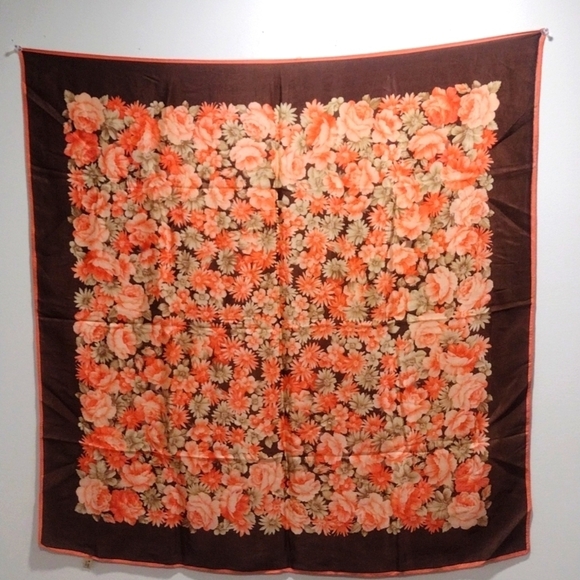 Lightweight 100% Silk Scarf – Women’s Brown Floral Colorful 30x30-Inch Accessory - Picture 3 of 8